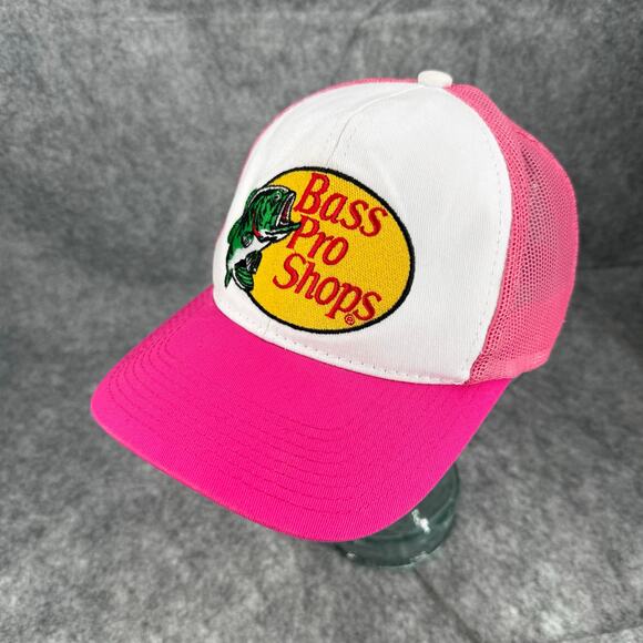 Bass Pro Shops Women’s SnapBack Trucker Cap Hat Pink White Fish EUC 299 - Picture 1 of 10